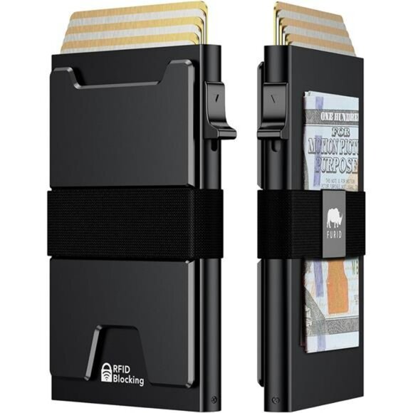 Slim RFID Blocking Wallet for Men Metal Pop Up Card Holder with Money Clip - Picture 1 of 8